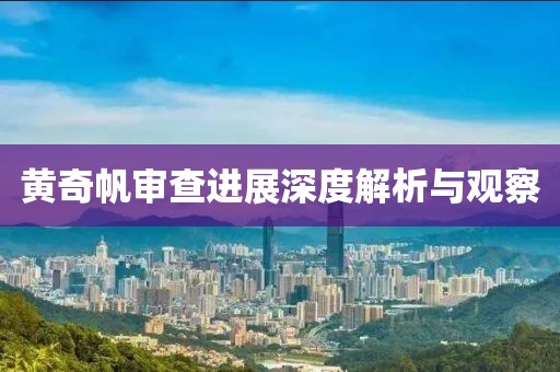 黃奇帆審查進(jìn)展深度解析與觀察